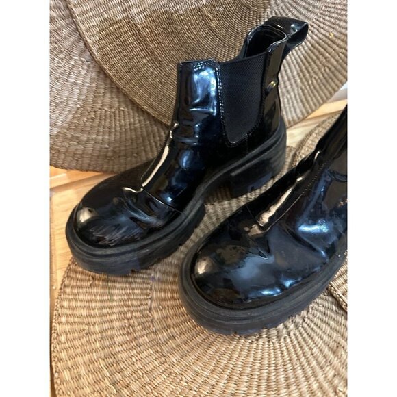 H&M Black Patent Chunky Platform Chelsea Boots - Size 38 - Picture 3 of 10